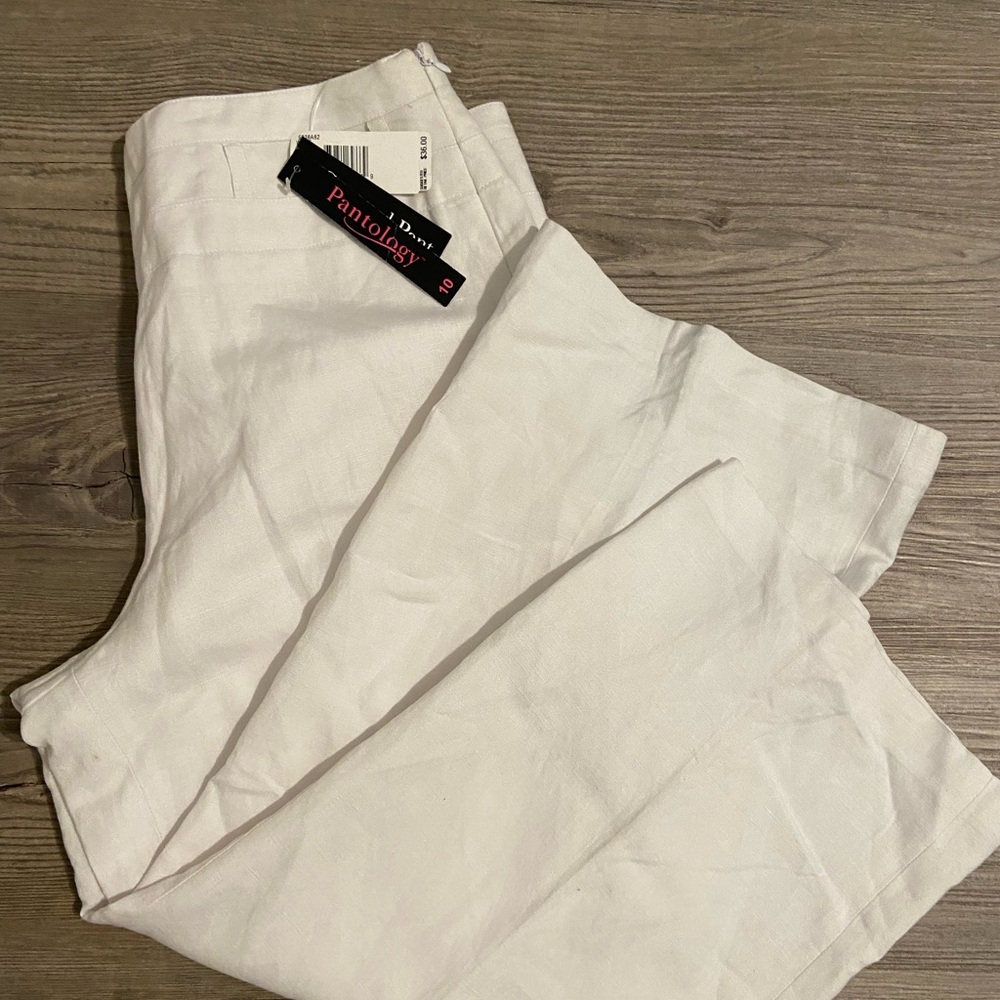 NWT Pantology Cropped Linen Pants White